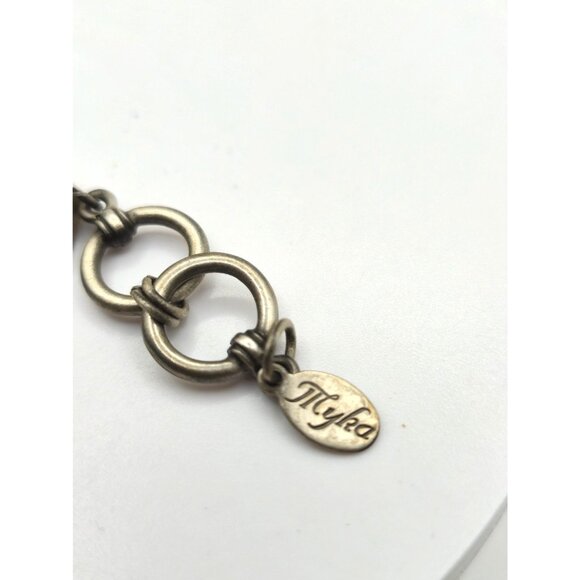 MYKA Signed Pewter Bracelet with Square Swarovski Crystals Toggle Clasp - Picture 2 of 8